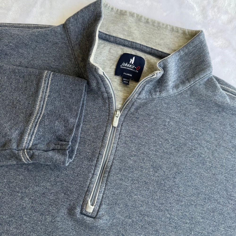 Johnnie-O Mens XL Quarter Zip Pullover Heathered Blue Grey Cotton Modal Stretch